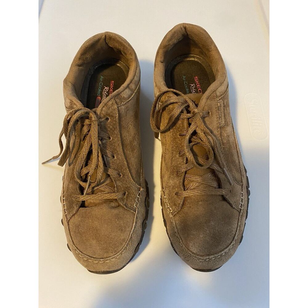Skechers Womens Sz 10 Shoes Brown Relaxed Fit Cooled Lace Leather Suede Sneakers